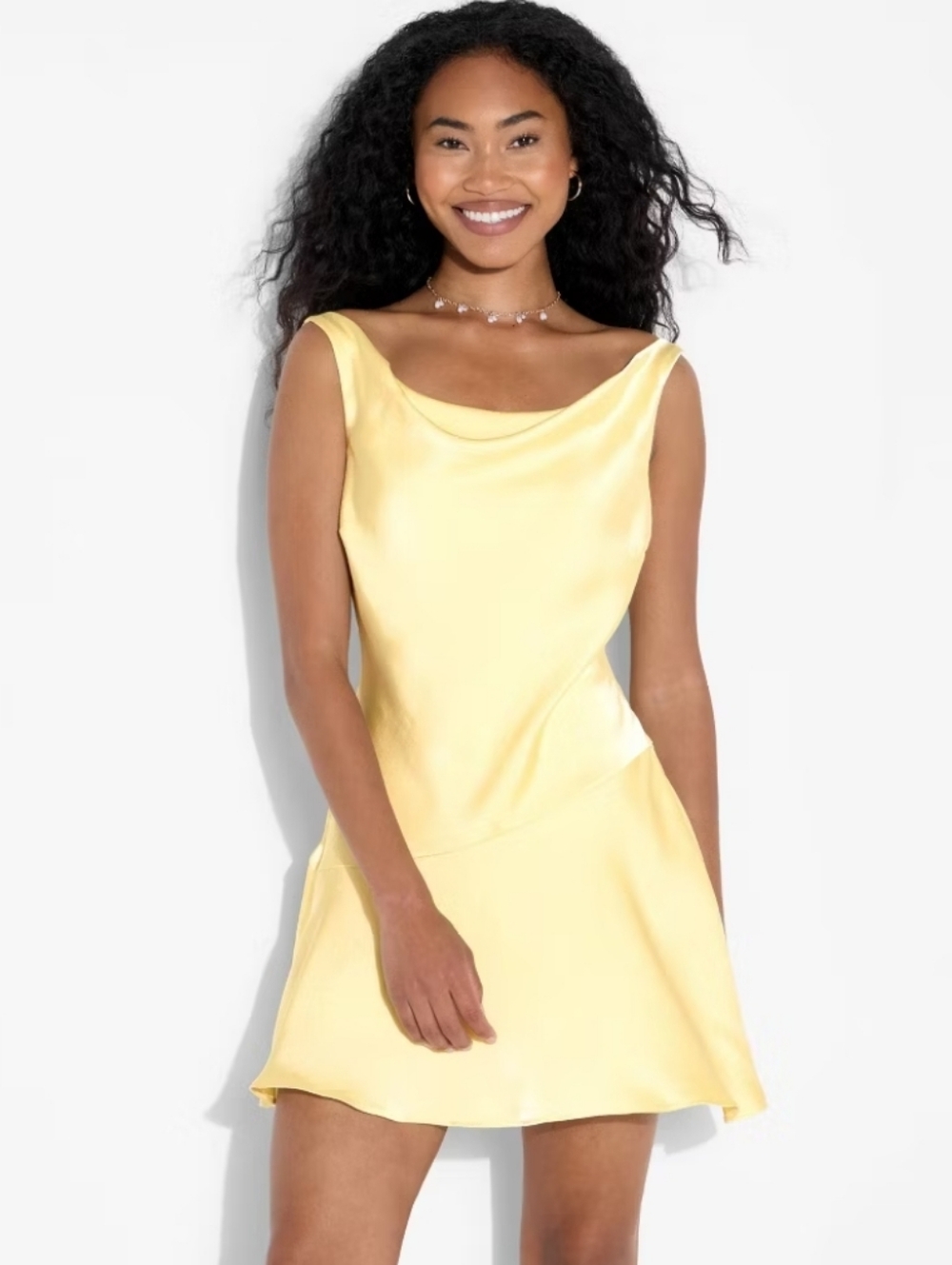 Satin Mini Sheath Dress Butter Yellow Medium Fairycore Coquette Princess Y2K‎